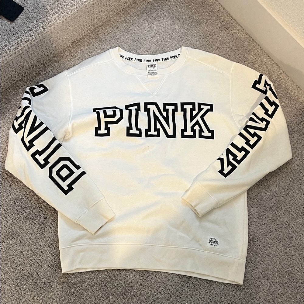 PINK Victoria's Secret White Crewneck Sweater Oversized